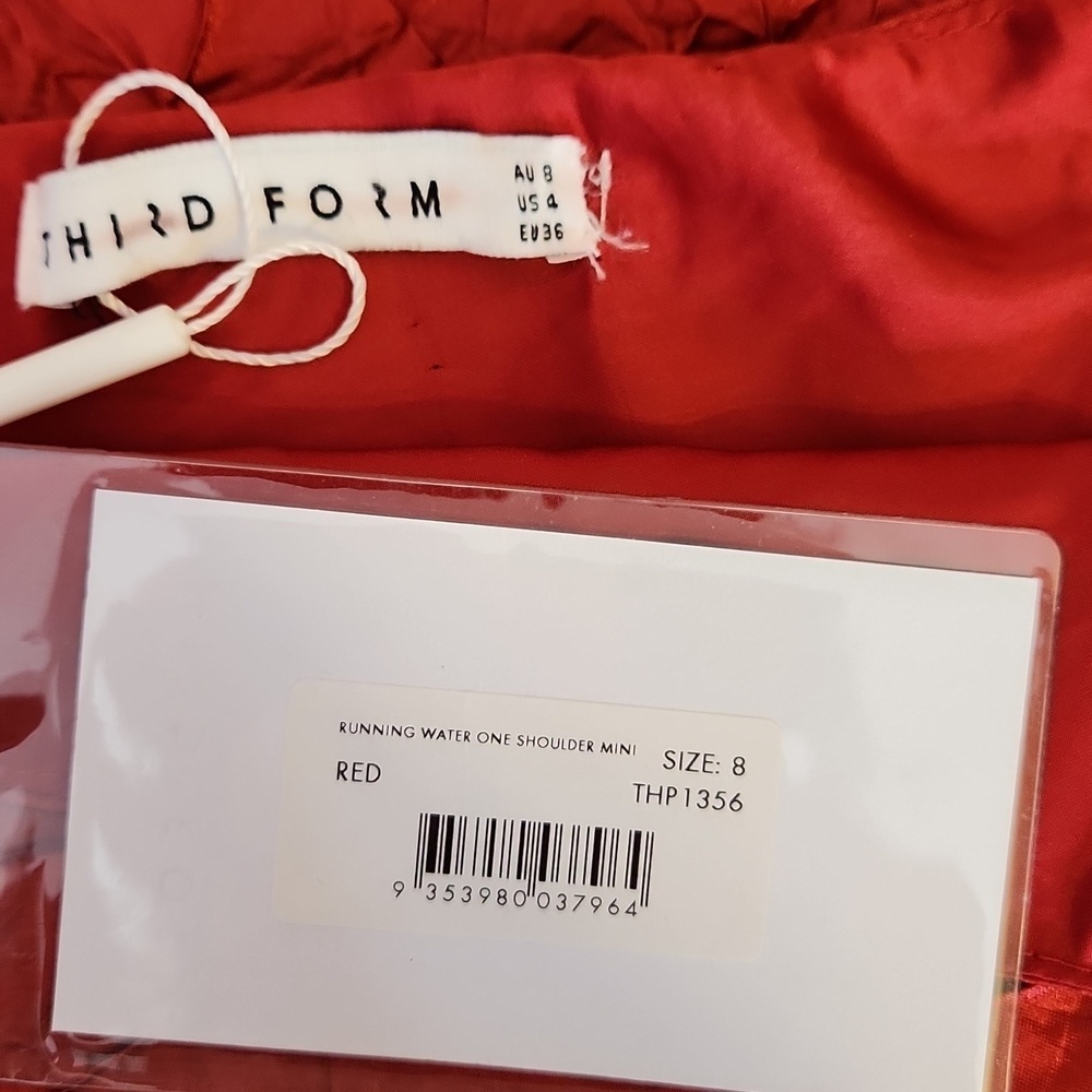 NWT THIRD FORM x FP Red Crinkle Satin Running Water One Shoulder Mini Dress, US4 - Picture 6 of 12